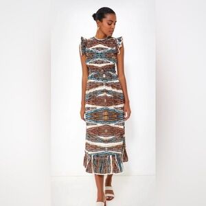 HUNTER BELL Brown and Blue Patterned Maxi Dress